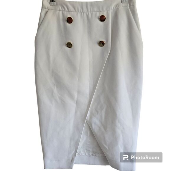 Zara White Pencil Skirt XS Gold Button - Picture 1 of 4
